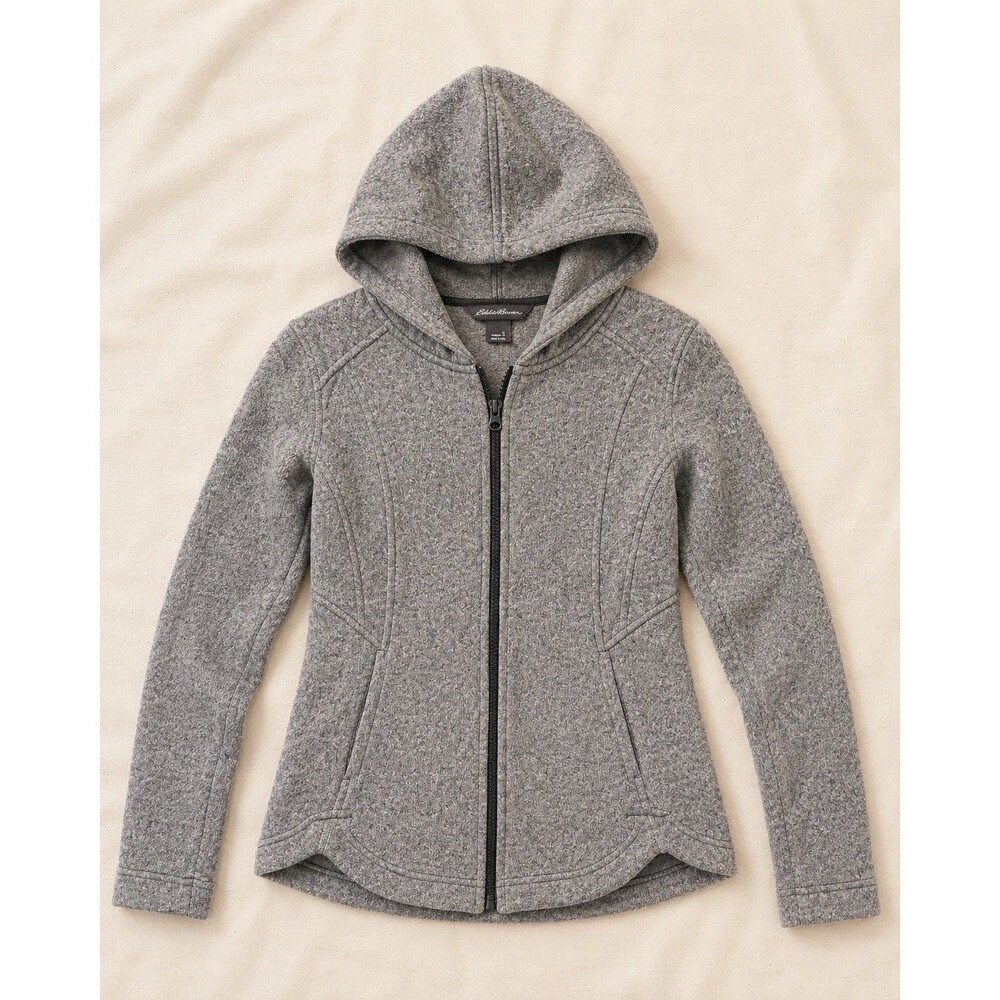 Eddie Bauer Womens S Gray Heather Full Zip Hoodie Jacket Curved Hem Pockets
